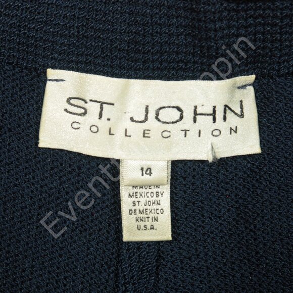St John 3 Piece Set Womens 10 Blue Knit Jacket Pants Skirt Vintage Wool Rayon - Picture 16 of 16